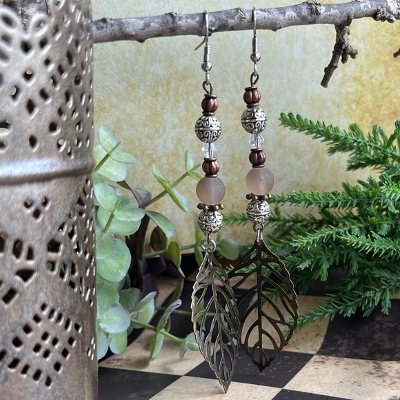 Handmade Nature-Inspired Bronze Leaf Earrings Boho - Picture 7 of 9